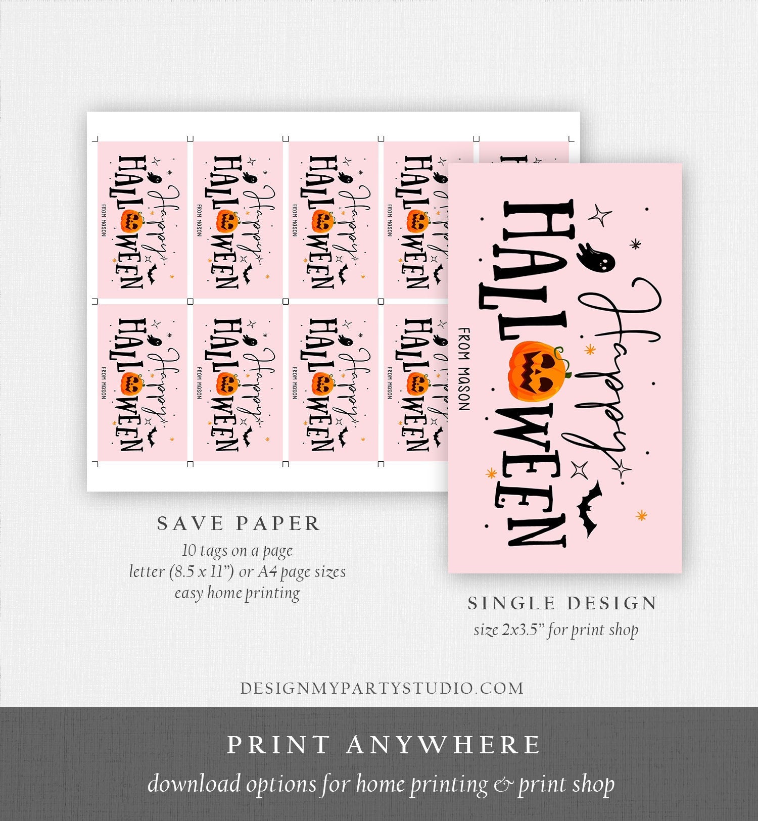 Editable Happy Halloween Gift Tag Trick Or Treat Favor Tag Ghost Halloween Pumpkin Treat Digital Download Template Printable 0261