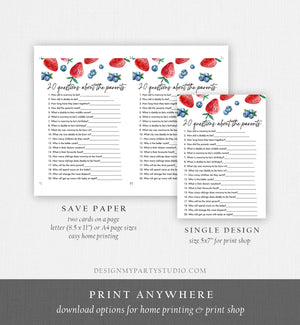 Editable 20 Questions about the Parents Baby Shower Game Strawberry Blueberry Baby Shower Berry Sweet Download Corjl Template Printable 0399