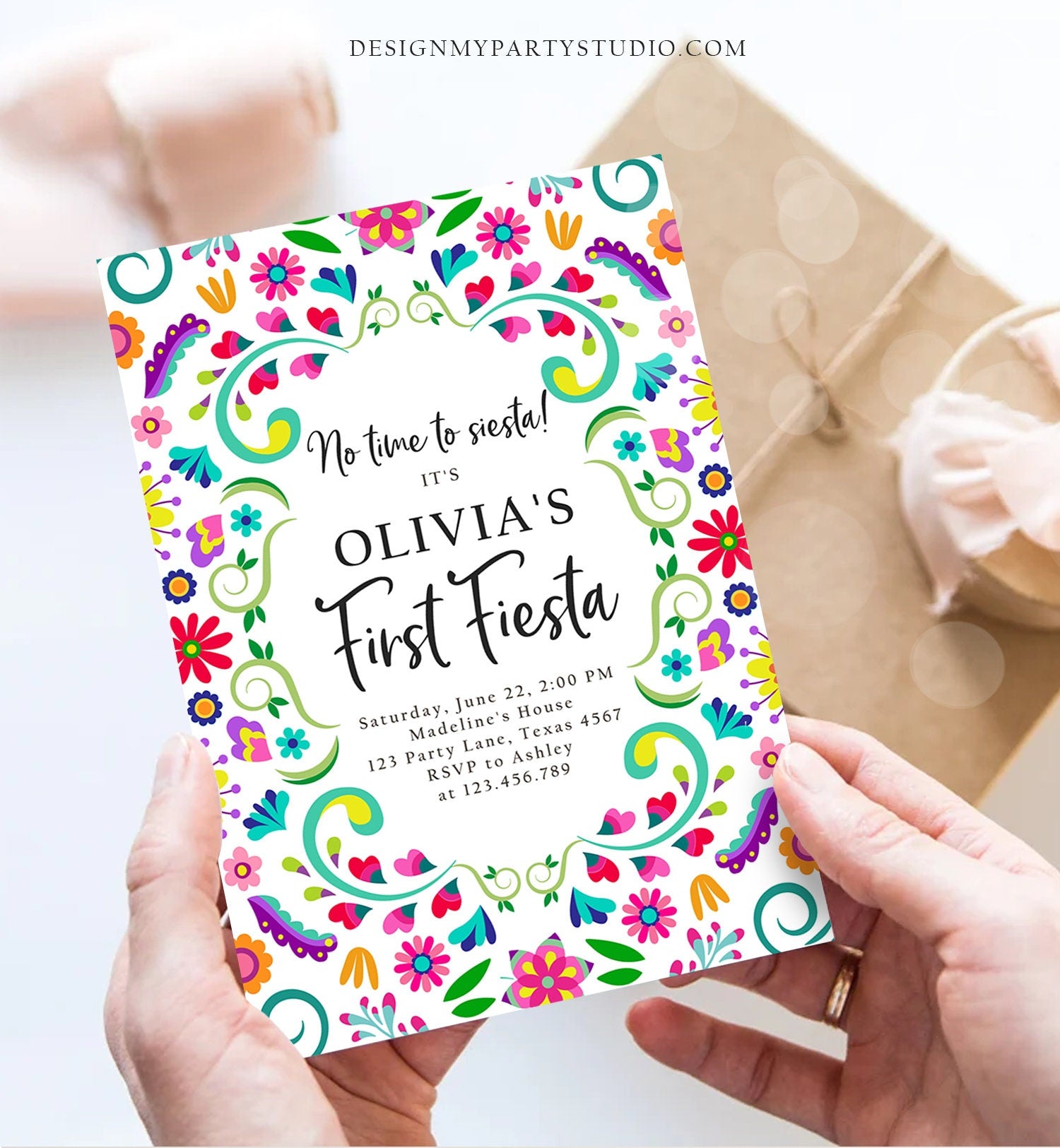 Editable First Fiesta Birthday Invitation Mexican 1st Birthday Party Floral Fiesta Girl Kid Printable Invitation Template Digital Evite 0466