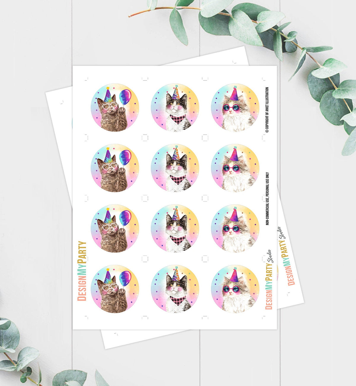 Cats Cupcake Toppers Cat Favor Tags Birthday Kitten Pink Girl Party Animals Kittens Birthday Decor Download Digital PRINTABLE 0460