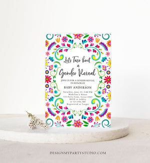 Editable Let's Taco Bout a Gender Reveal Party Invitation Cactus Mexican Fiesta He or She Boy Girl Floral Template Corjl Printable 0466