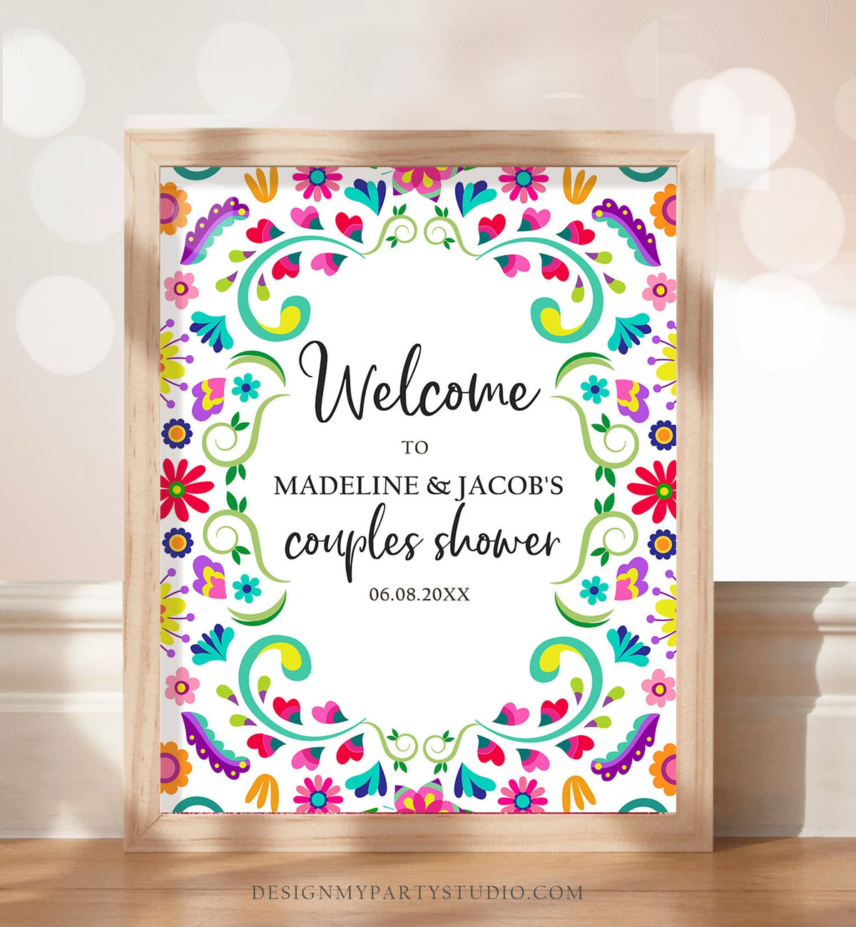 Editable Fiesta Welcome Sign Couples Shower Welcome Mexican Shower Mexico Taco Bout Love Flowers Coed Shower Corjl Template Printable 0466