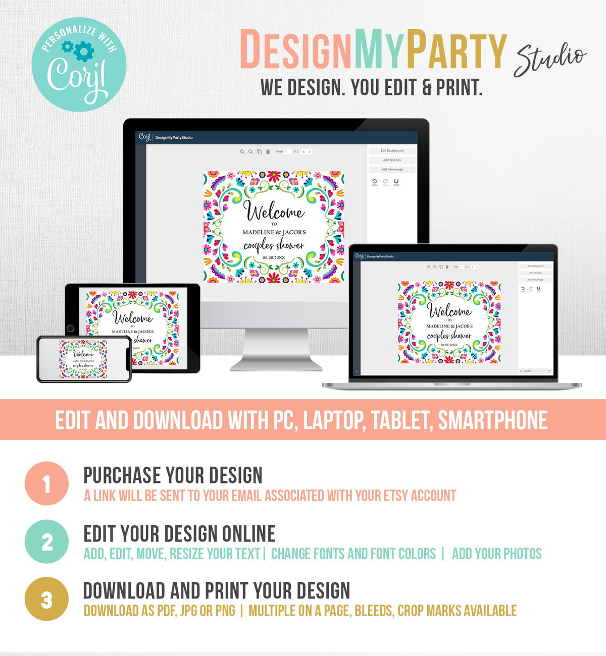 Editable Fiesta Welcome Sign Couples Shower Welcome Mexican Shower Mexico Taco Bout Love Flowers Coed Shower Digital Template Printable 0466