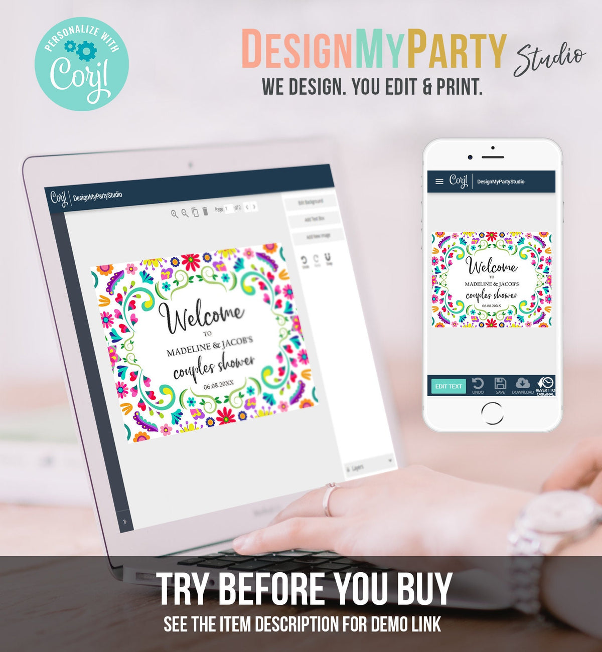 Editable Fiesta Welcome Sign Couples Shower Welcome Mexican Shower Mexico Taco Bout Love Flowers Coed Shower Digital Template Printable 0466