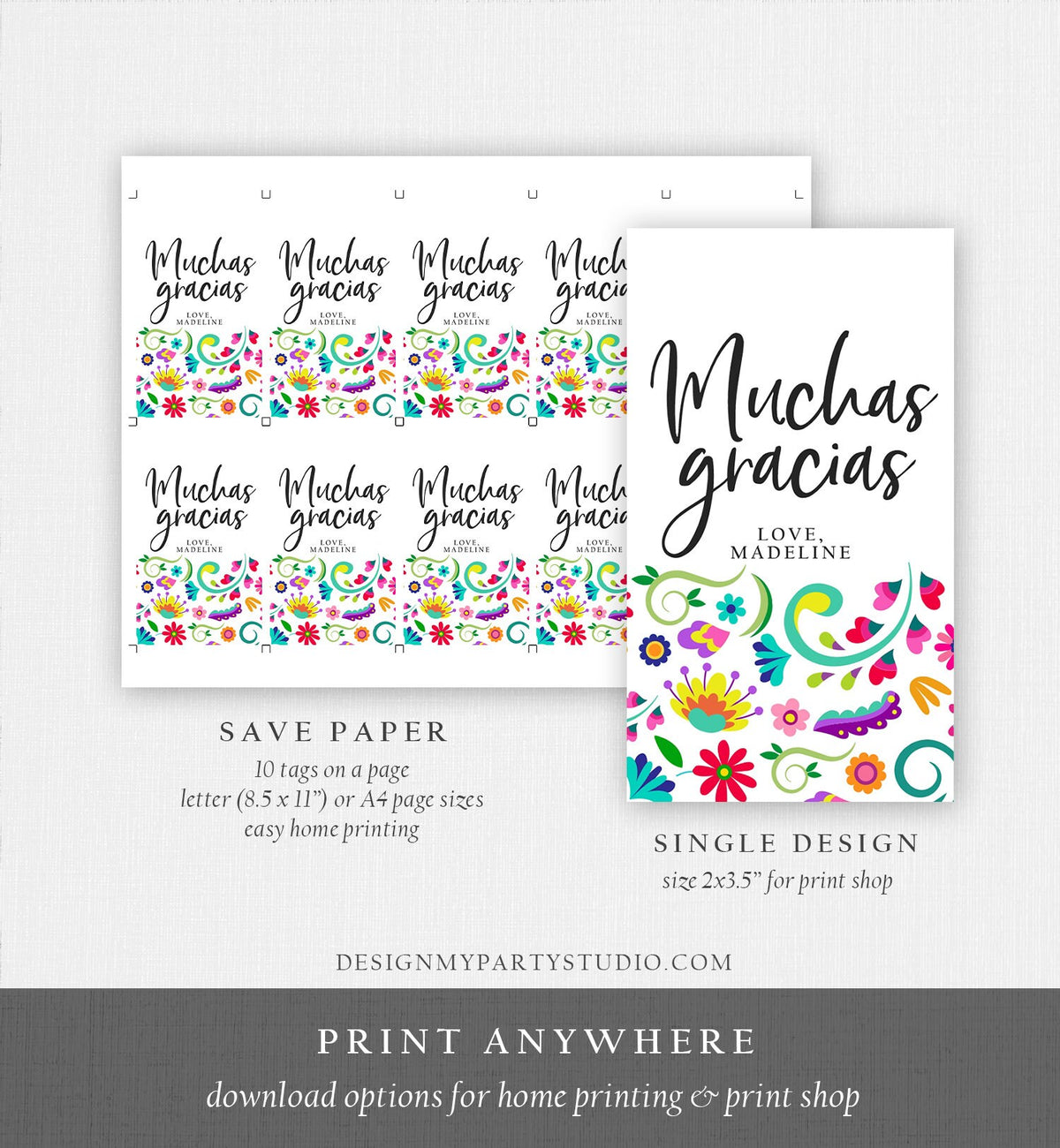 Editable Floral Fiesta Favor Tags Fiesta Thank You Tags Mexican Muchas Gracias Bridal Shower Mexico Couples Shower Template Printable 0466
