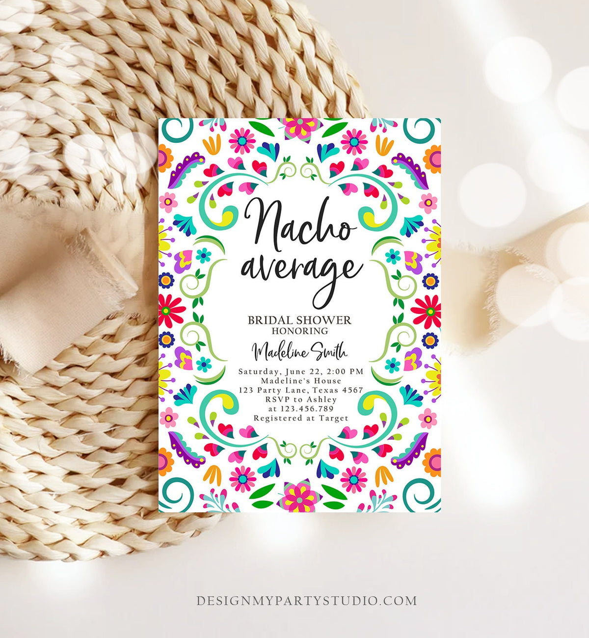 Editable Nacho Average Bridal Shower Invitation Couples Fiesta Mexican Mexico Floral Cactus Succulent Desert Digital Template Printable 0466
