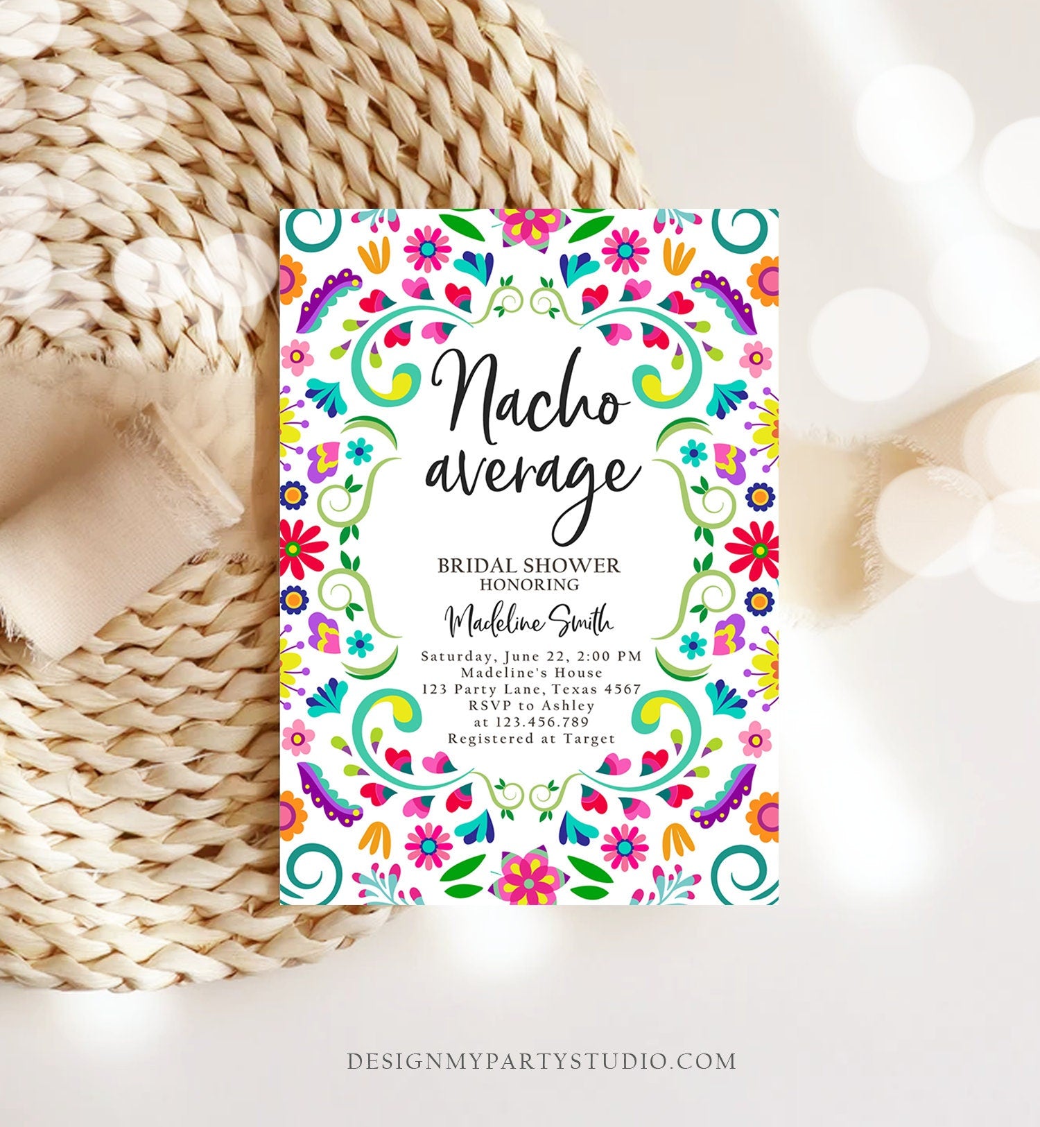 Editable Nacho Average Bridal Shower Invitation Couples Fiesta Mexican Mexico Floral Cactus Succulent Desert Digital Template Printable 0466