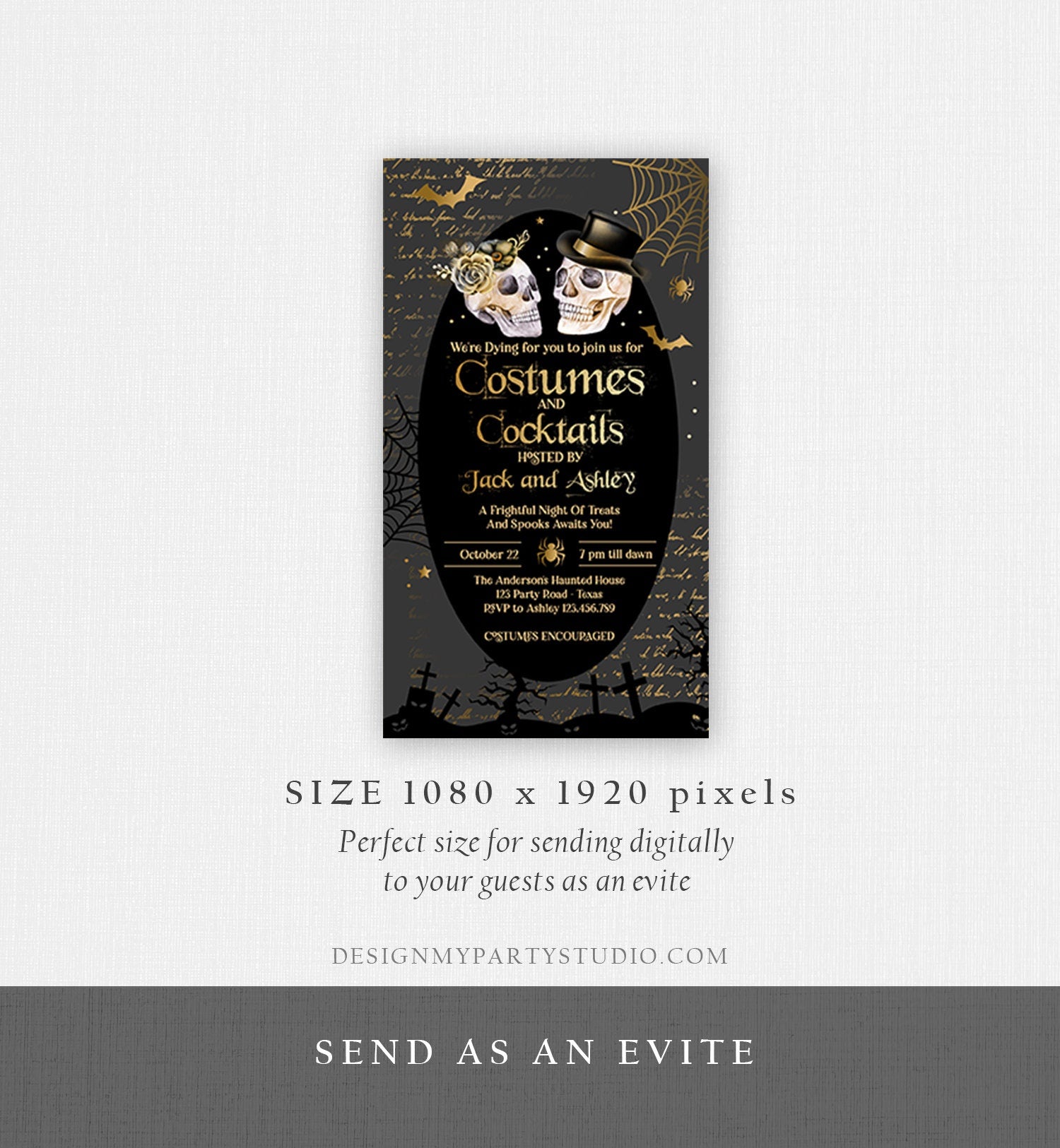 Editable Costumes And Cocktails Halloween Party Adult Halloween Party Boos or Brews Vintage Digital Download Phone Evite Template 0472 0009