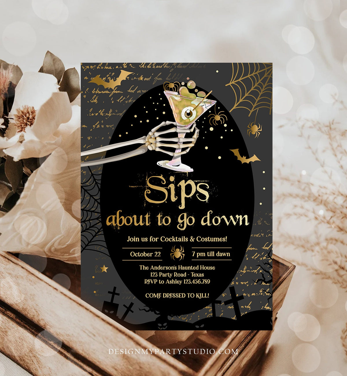 Editable Cocktails and Costumes Invitation Halloween Party Invitation Adult Halloween Invite Brews Boos &amp; Booze Download Corjl 0472 0009