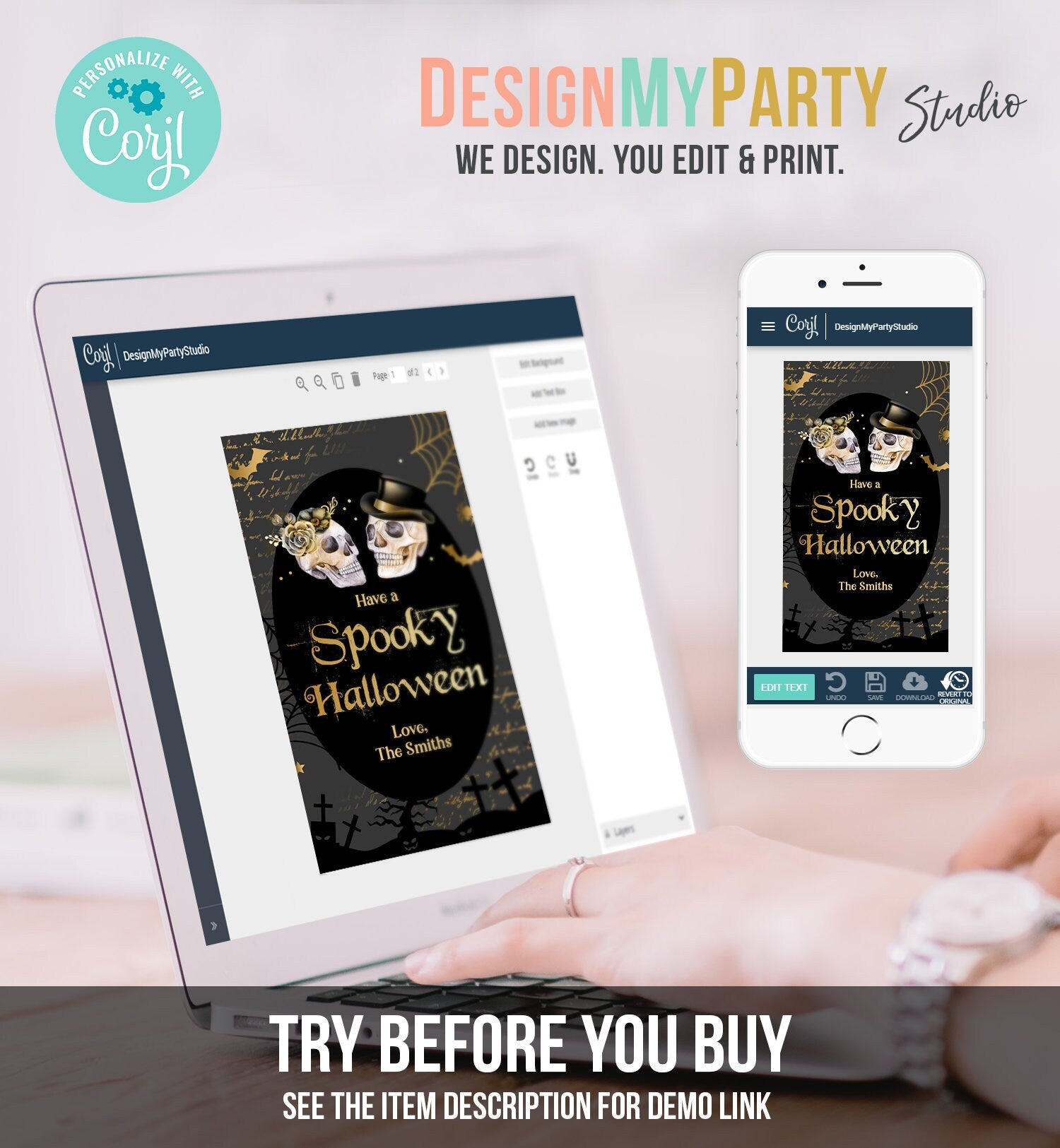 Editable Skeleton Halloween Gift Tags Spooky Halloween Party Favor Tags Skull Treat Tag Digital Download Template Printable 0261 0472 009