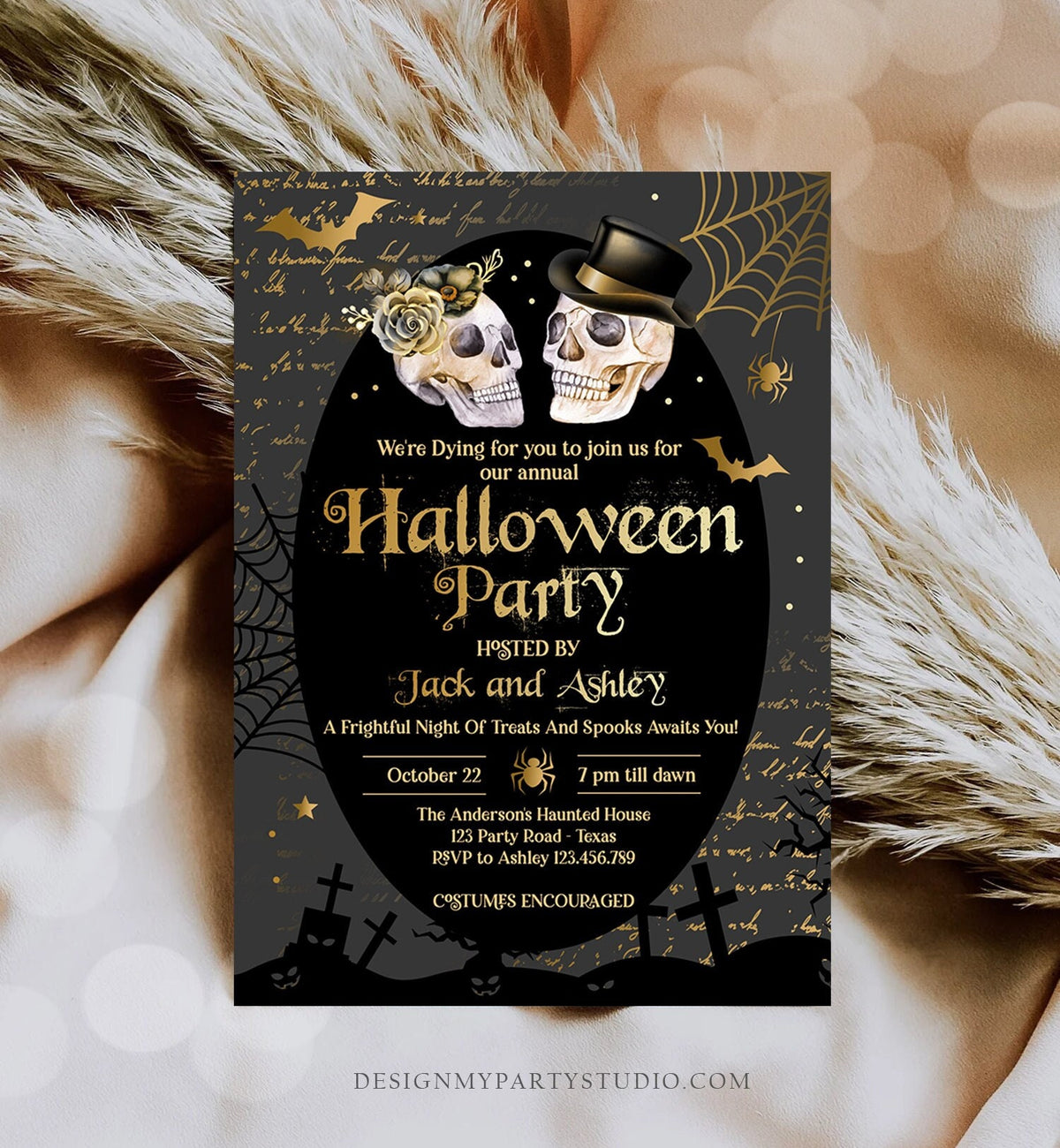 Editable Costumes And Cocktails Halloween Party Invitation Adult Halloween Party Boos or Brews Vintage Gothic Party Download Corjl 0472 0009