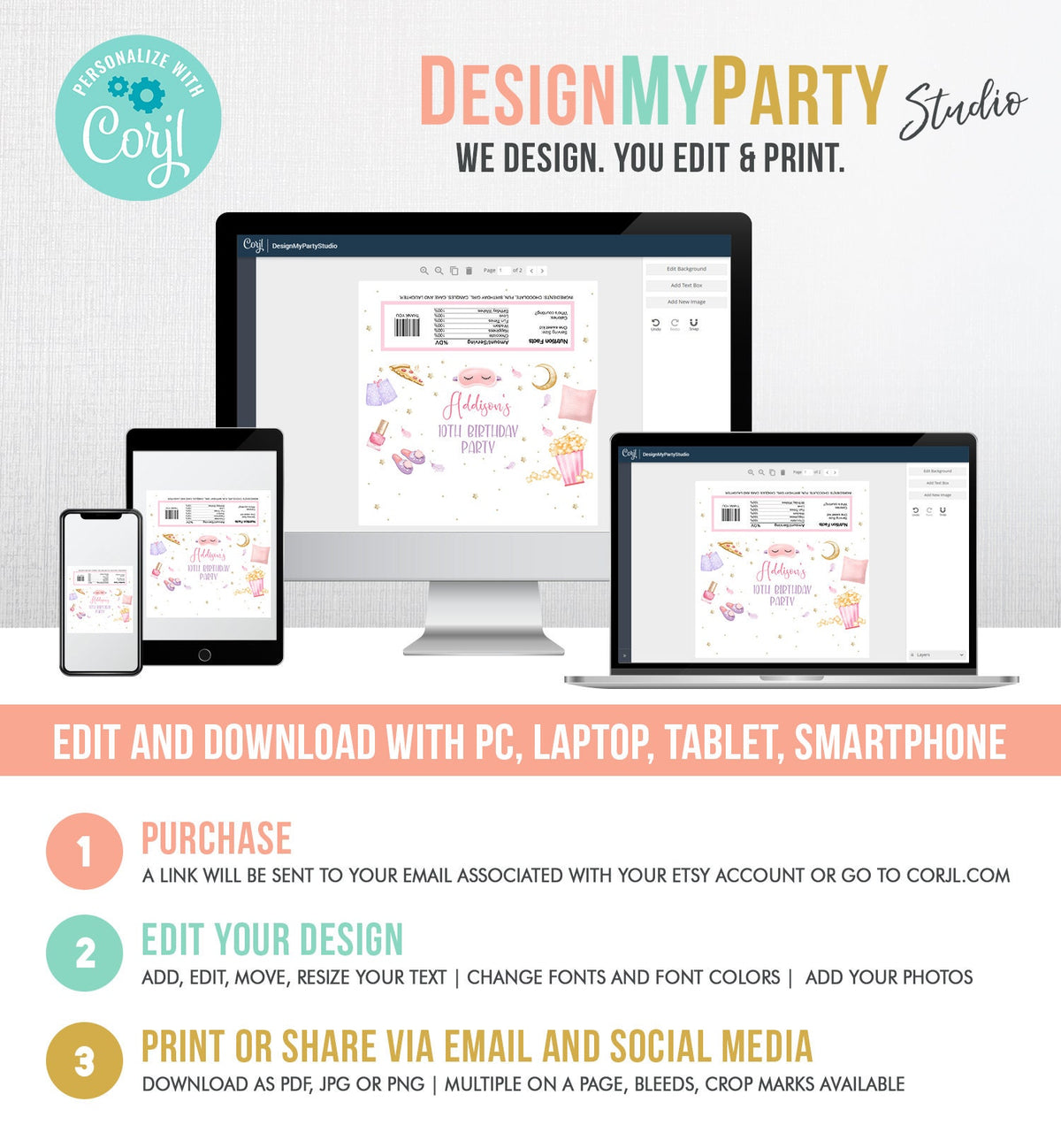 Editable Sleepover Chocolate Bar Labels Candy Bar Wrapper Slumber Party Spa Girl Pink Movie Night Digital Download Template Printable 0447