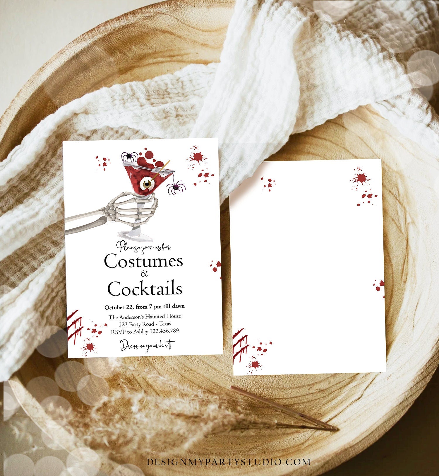 Editable Costumes And Cocktails Halloween Party Invitation Adult Party Boos & Booze Vintage Gothic Digital Template Printable 0472 0009