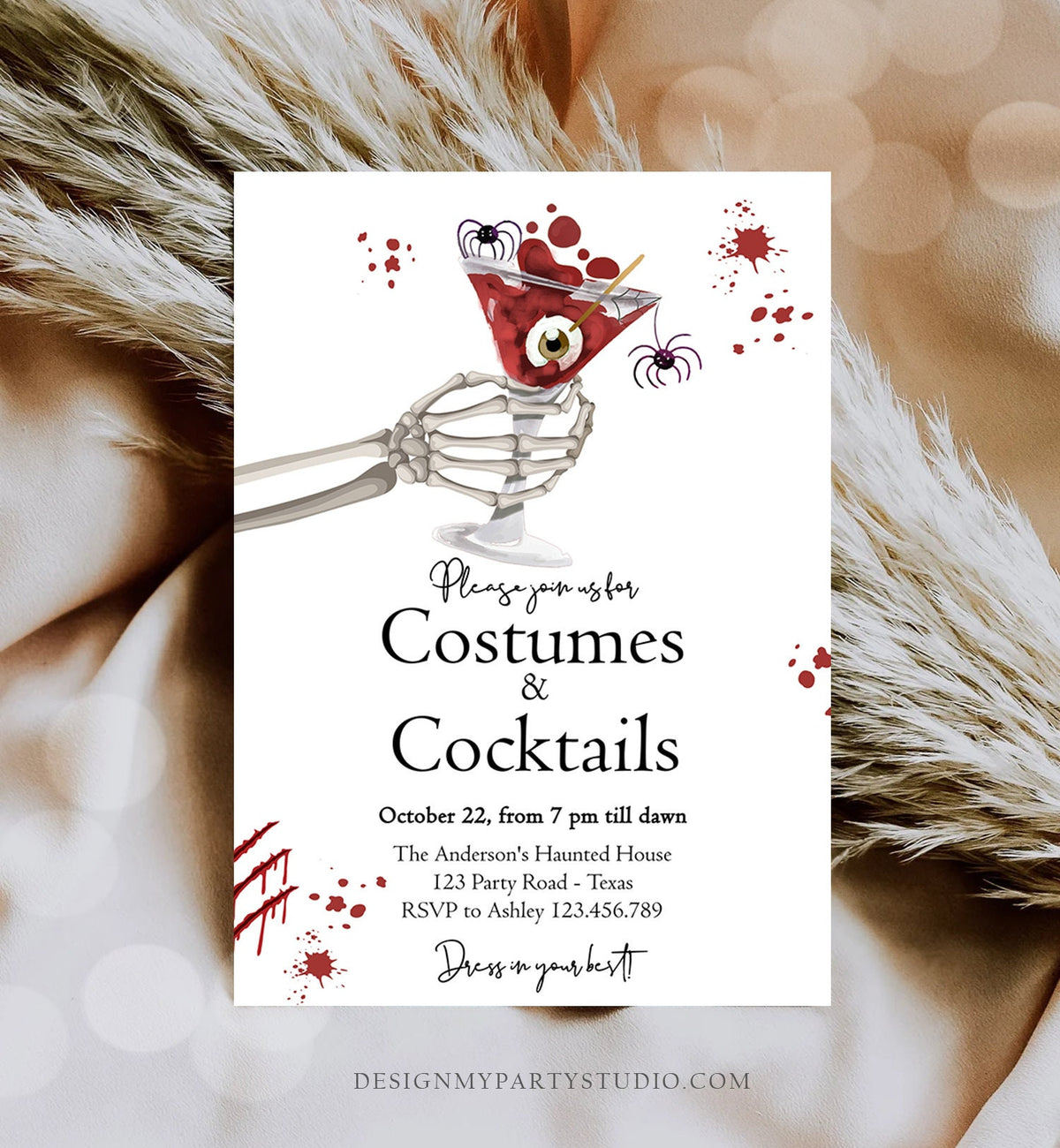 Editable Costumes And Cocktails Halloween Party Invitation Adult Party Boos &amp; Booze Vintage Gothic Digital Template Printable 0472 0009