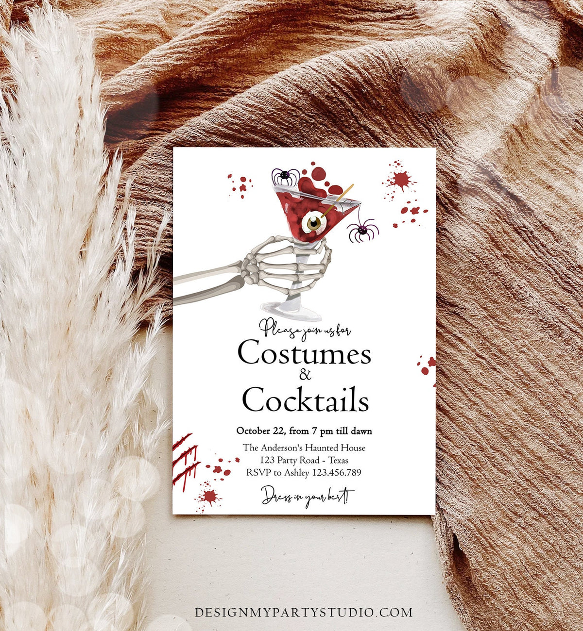 Editable Costumes And Cocktails Halloween Party Invitation Adult Party Boos &amp; Booze Vintage Gothic Digital Template Printable 0472 0009