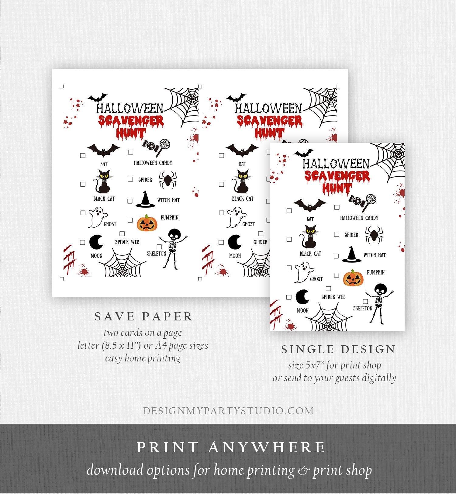 Editable Halloween Scavenger Hunt Halloween Party Game for Kids Classroom Office Party Neighborhood Digital Download Template Printable 009