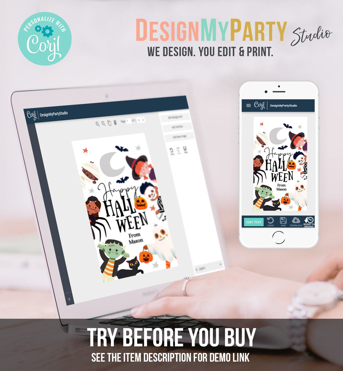 Editable Happy Halloween Gift Tags Trick Or Treat Favor Tags Ghost Treat Tag Personalized Download Printable Template Corjl 0261 0473 0009