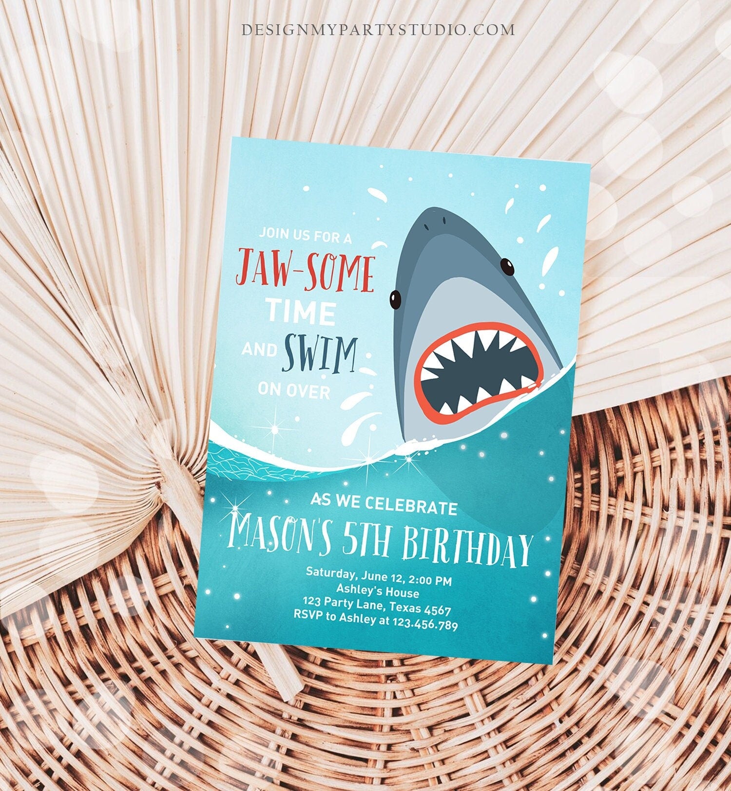 Editable Shark Birthday Invitation Shark Invitation Fintastic Shark Party Shark JawSome Under The Sea Download Printable Template Evite 0089