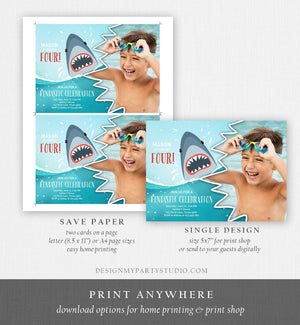 Editable Shark Birthday Invitation Shark Invitation Fintastic Shark Party Shark Under The Sea Boy Download Printable Template Corjl 0089