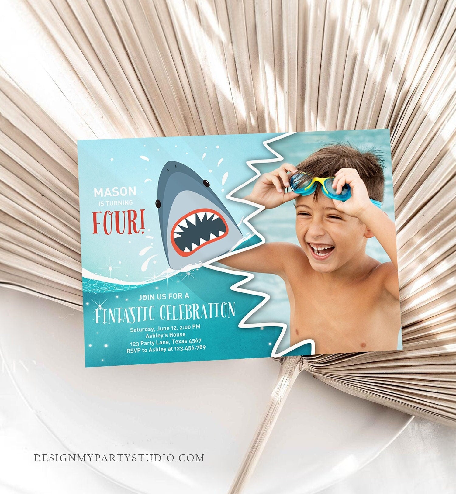 Editable Shark Birthday Invitation Shark Invitation Fintastic Shark Party Shark Under The Sea Boy Download Printable Template Corjl 0089