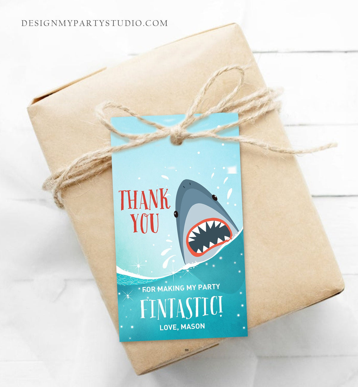Editable Shark Birthday Favor Tags Shark Favors Thank You Tags Fintastic Shark Party under The Sea Jawsome Ocean Boy Corjl Template 0089