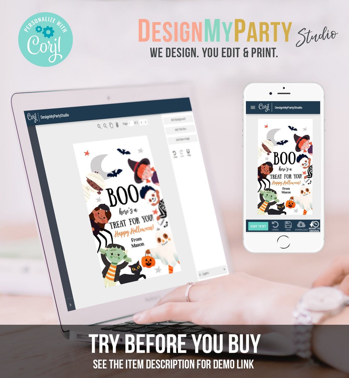 Editable Halloween Favor Tags Boo Gift Tags Costume Party Trick Or Treat Favor Tags Birthday Party Printable Template Corjl 0261 0473 0009