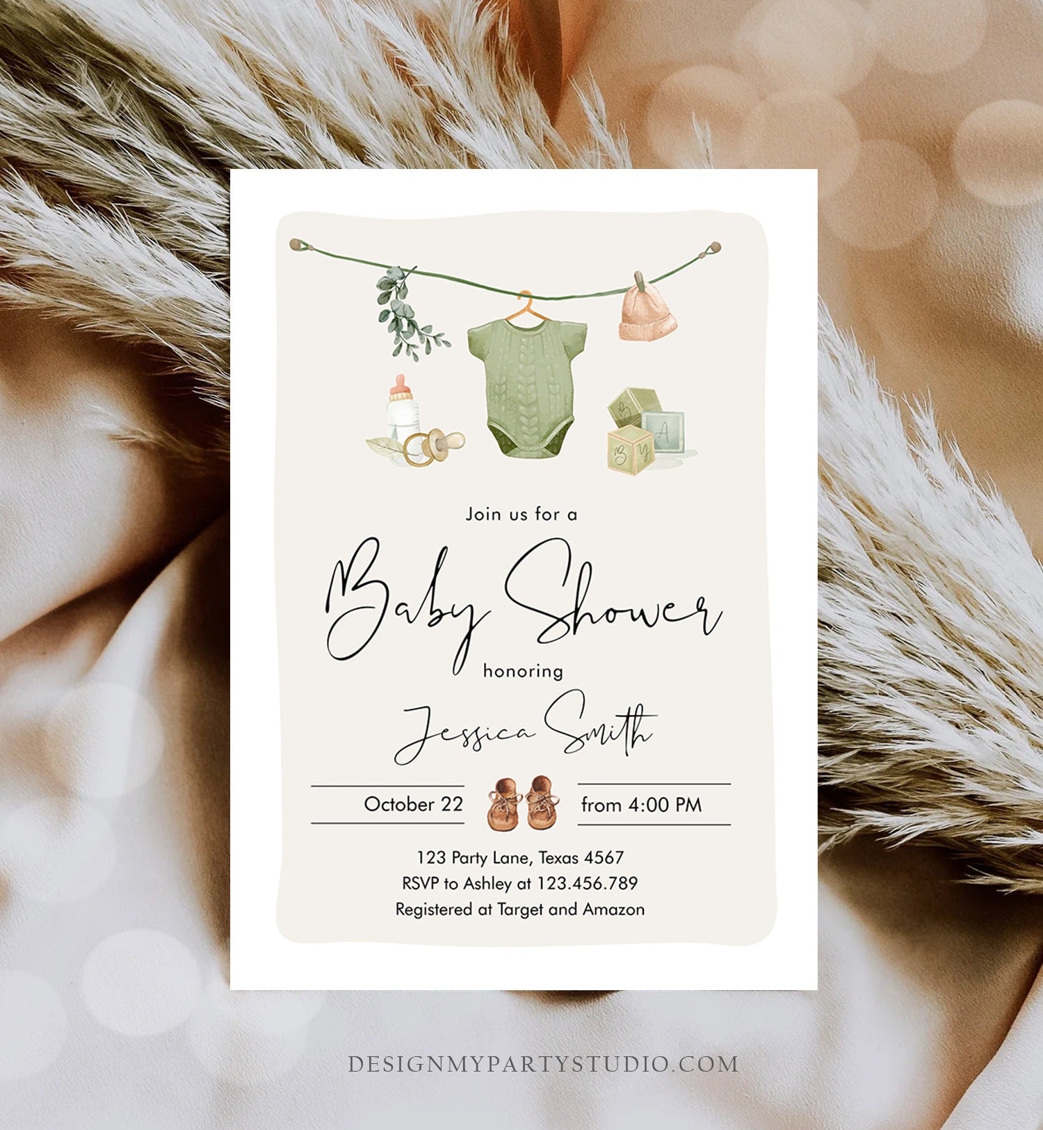 Editable Boy Baby Shower Invitation Boho Baby Shower Invitation Coed Shower Baby Clothes Rustic Download Printable Template Corjl 0470