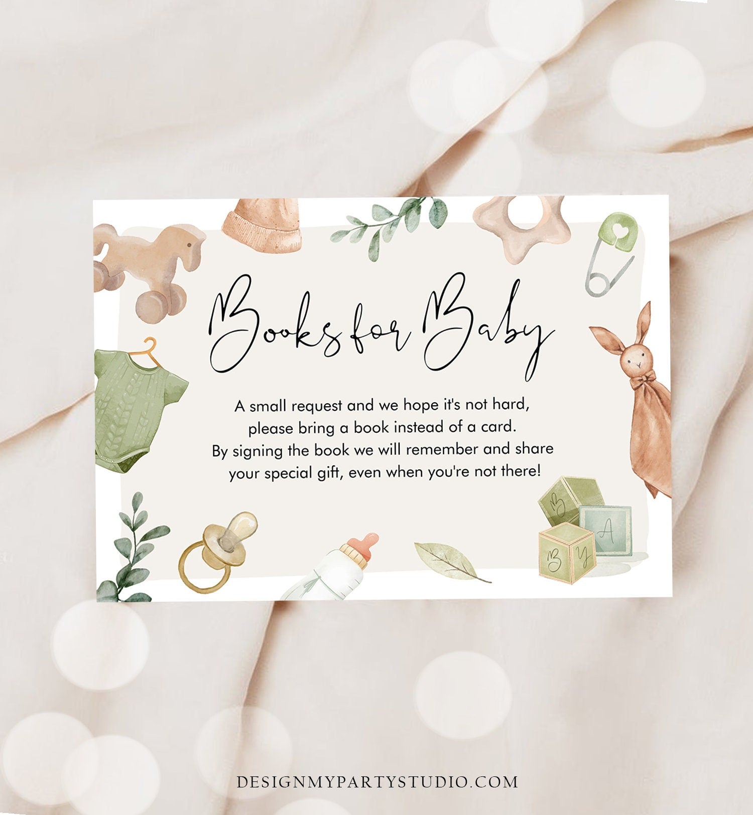 Editable Bring a Book Card Boy Baby Shower Boho Book Insert Baby Clothes Shower Neutral Books for Baby Request Corjl Template Printable 0470