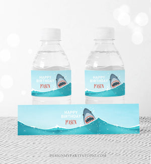 Editable Shark Water Bottle Labels Shark Water Labels Boy Shark Birthday Shark Favors Pool Party Boy Decor Printable Template Corjl 0089
