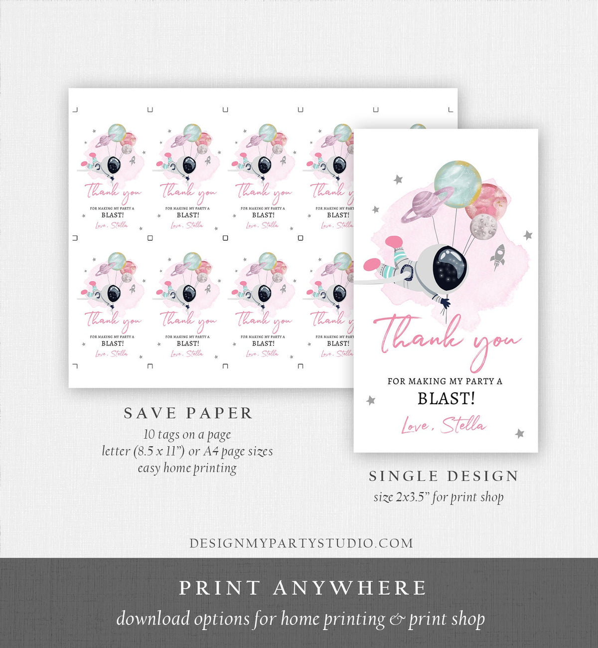 Editable Outer Space Favor Tags Space Birthday Thank you Label Galaxy Gift tags Trip Around the Sun Planets Download Template Printable 0366