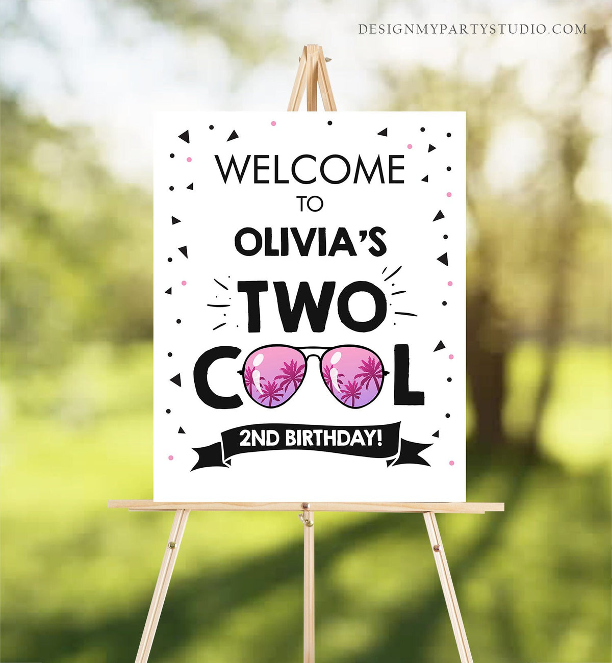 Editable Two Cool Birthday Welcome Sign 2nd Birthday I&#39;m This Many Welcome Girl Birthday Sunglasses Palm Template PRINTABLE Corjl 0136