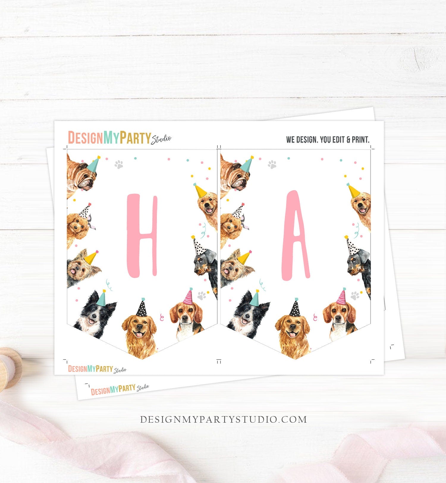 Happy Birthday Banner Dog Birthday Banner Puppy Pawty Girl Decor Animal Pet Vet Puppy Party Dogs 1st Download PRINTABLE DIGITAL DIY 0384