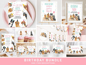 Dog Birthday Invitation Bundle Dogs Puppy Party Invite Birthday Come Sit Stay Girl 1st Birthday Printable Corjl Template 0384