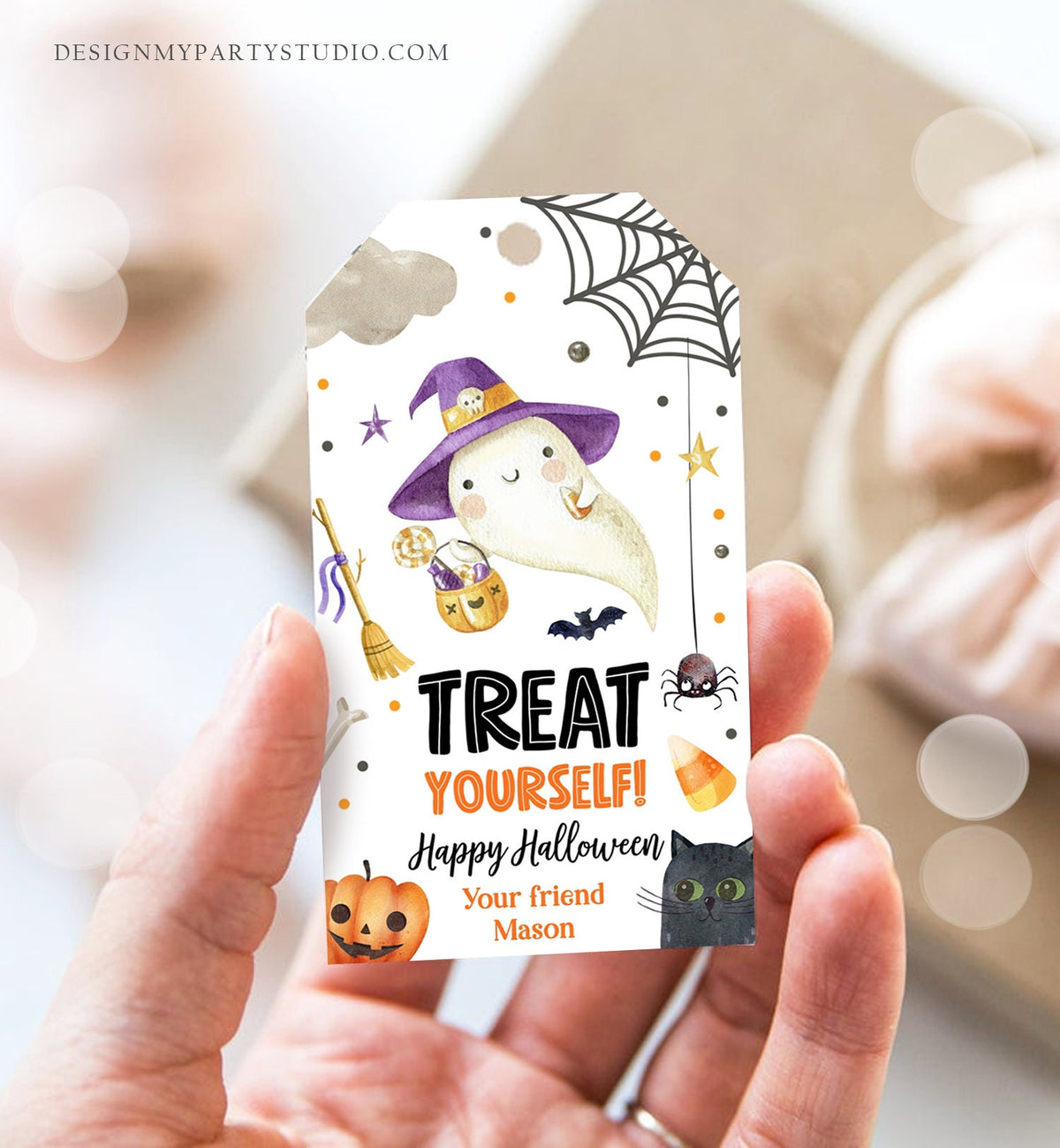 Editable Halloween Favor Tags Ghost Gift Tags Treat Yourself Trick Or Treat Bag Ghost Treat Tag Digital Download Template Printable 0261