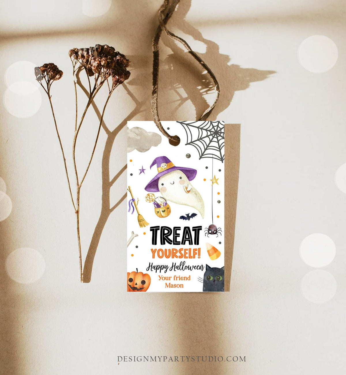Editable Halloween Favor Tags Ghost Gift Tags Treat Yourself Trick Or Treat Bag Ghost Treat Tag Digital Download Template Printable 0261
