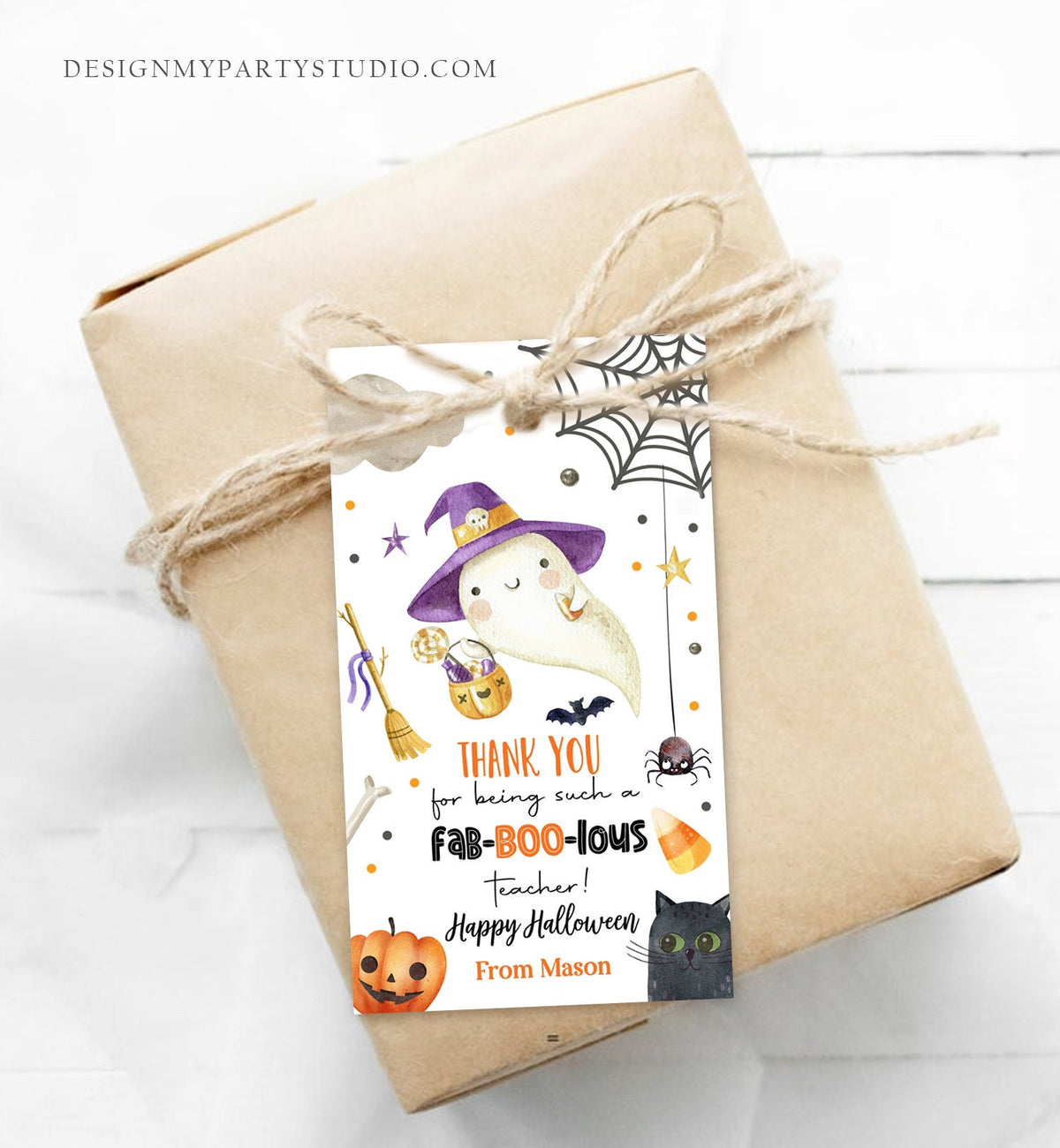 Editable Halloween Favor Tags Ghost Gift Tags Fab-BOO-lous Teacher Appreciation Cute Ghost Treat Digital Download Template Printable 0261