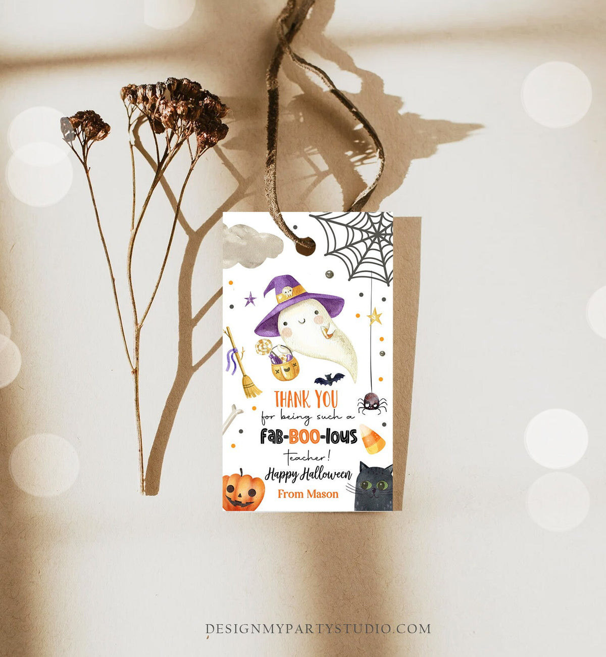 Editable Halloween Favor Tags Ghost Gift Tags Fab-BOO-lous Teacher Appreciation Cute Ghost Treat Digital Download Template Printable 0261