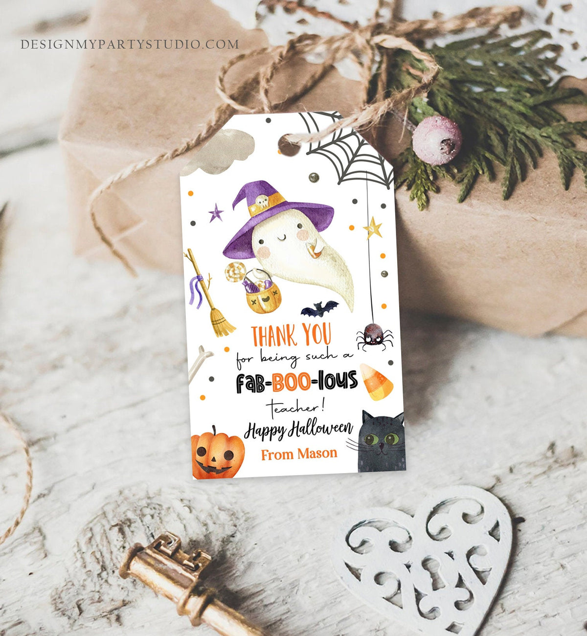 Editable Halloween Favor Tags Ghost Gift Tags Fab-BOO-lous Teacher Appreciation Cute Ghost Treat Digital Download Template Printable 0261