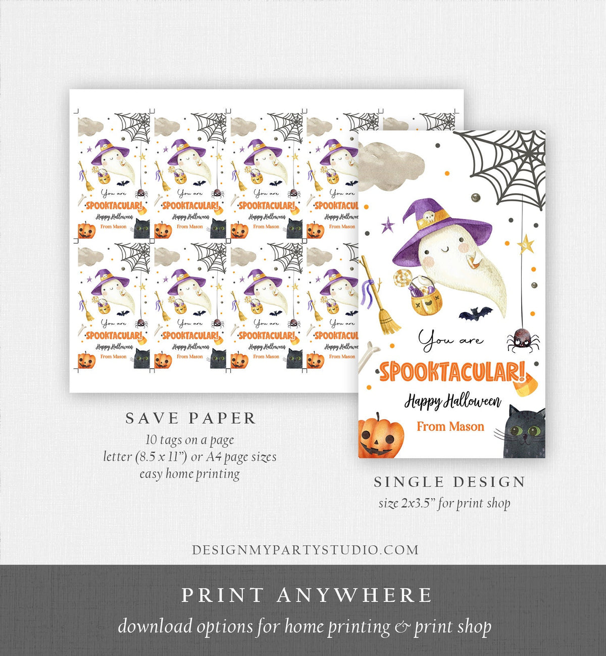 Editable Halloween Favor Tags Ghost Gift Tags You are Spooktacular Appreciation Cute Ghost Treat Digital Download Template Printable 0261
