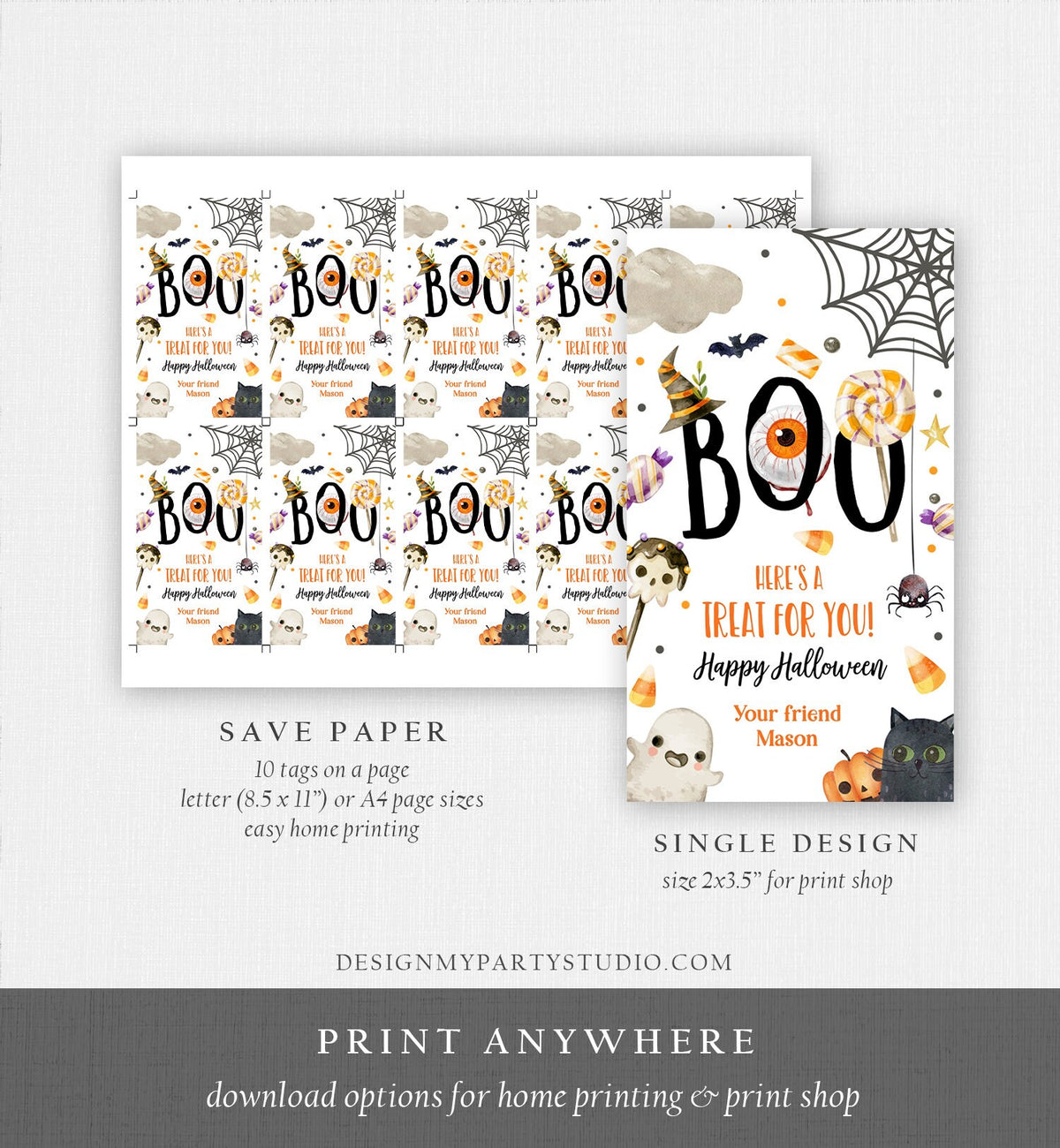 Editable Halloween Favor Tags Boo Gift Tags Costume Party Trick Or Treat Favor Tags Ghost Treat Tag Download Printable Template Corjl 0261