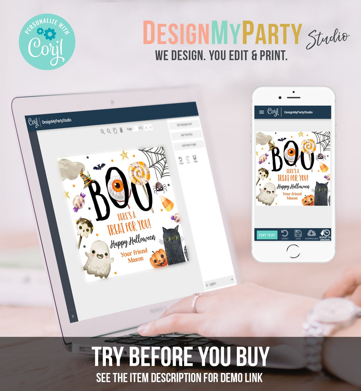 Editable Halloween Favor Tags Boo Gift Tags Costume Party Trick Or Treat Favor Tags Ghost Treat Tag Digital Download Template Printable 0261