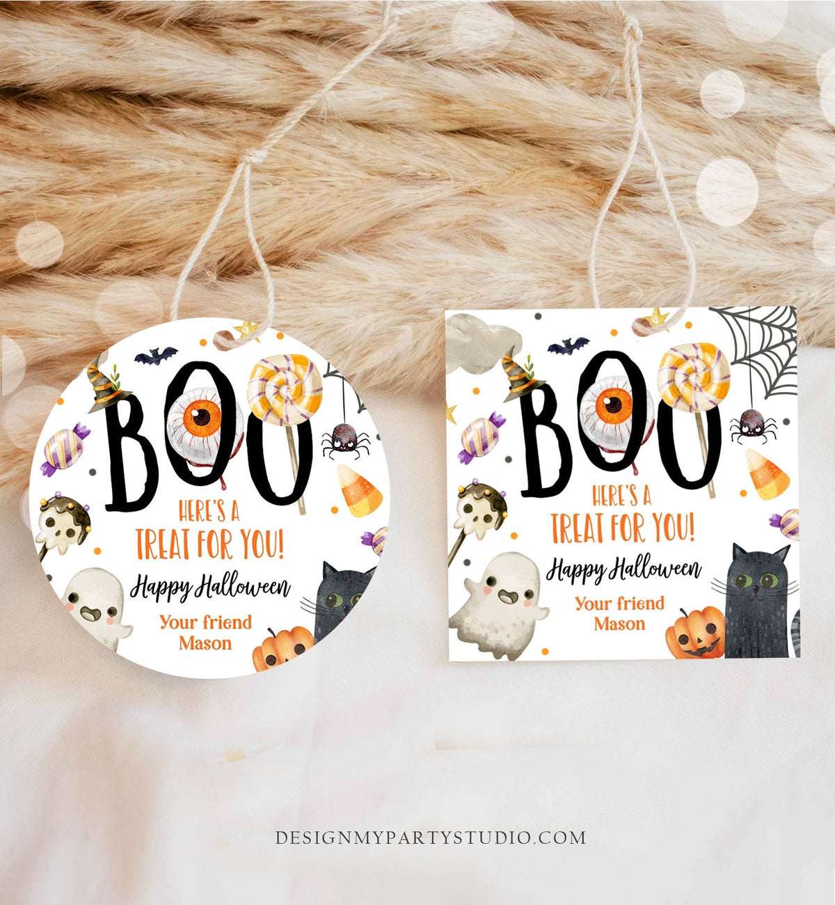 Editable Halloween Favor Tags Boo Gift Tags Costume Party Trick Or Treat Favor Tags Ghost Treat Tag Digital Download Template Printable 0261