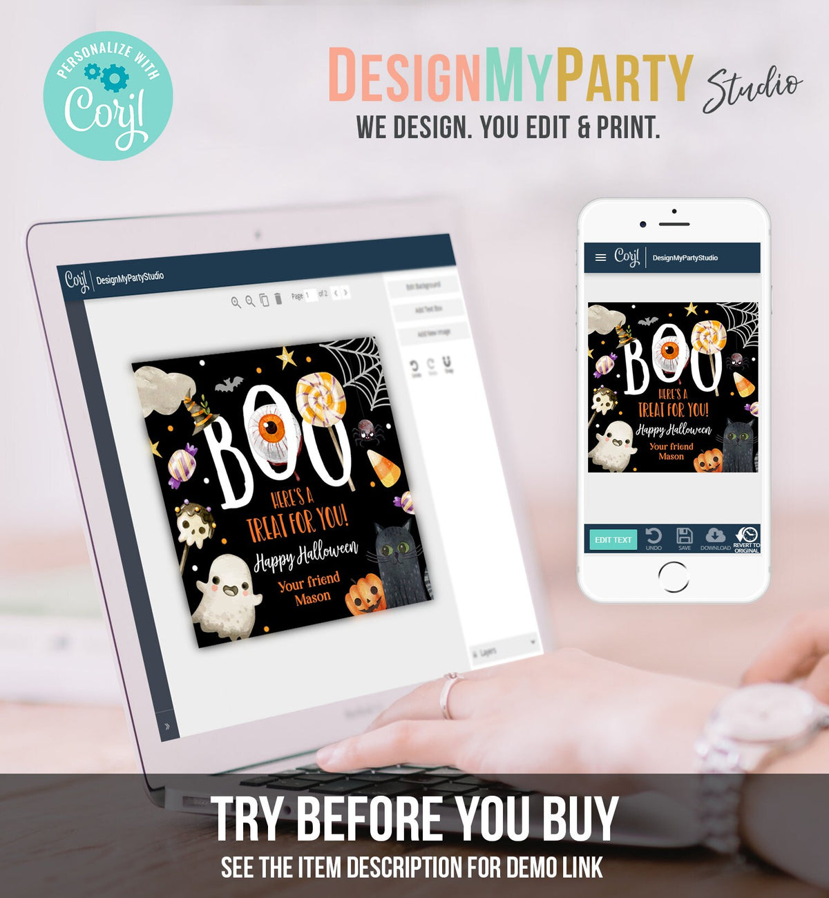 Editable Halloween Favor Tags Boo Gift Tags Costume Party Trick Or Treat Favor Tags Ghost Treat Tag Digital Download Template Printable 0261