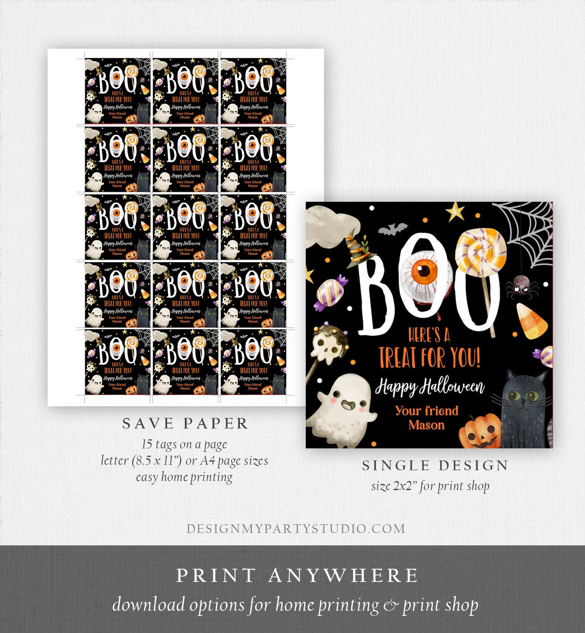 Editable Halloween Favor Tags Boo Gift Tags Costume Party Trick Or Treat Favor Tags Ghost Treat Tag Digital Download Template Printable 0261