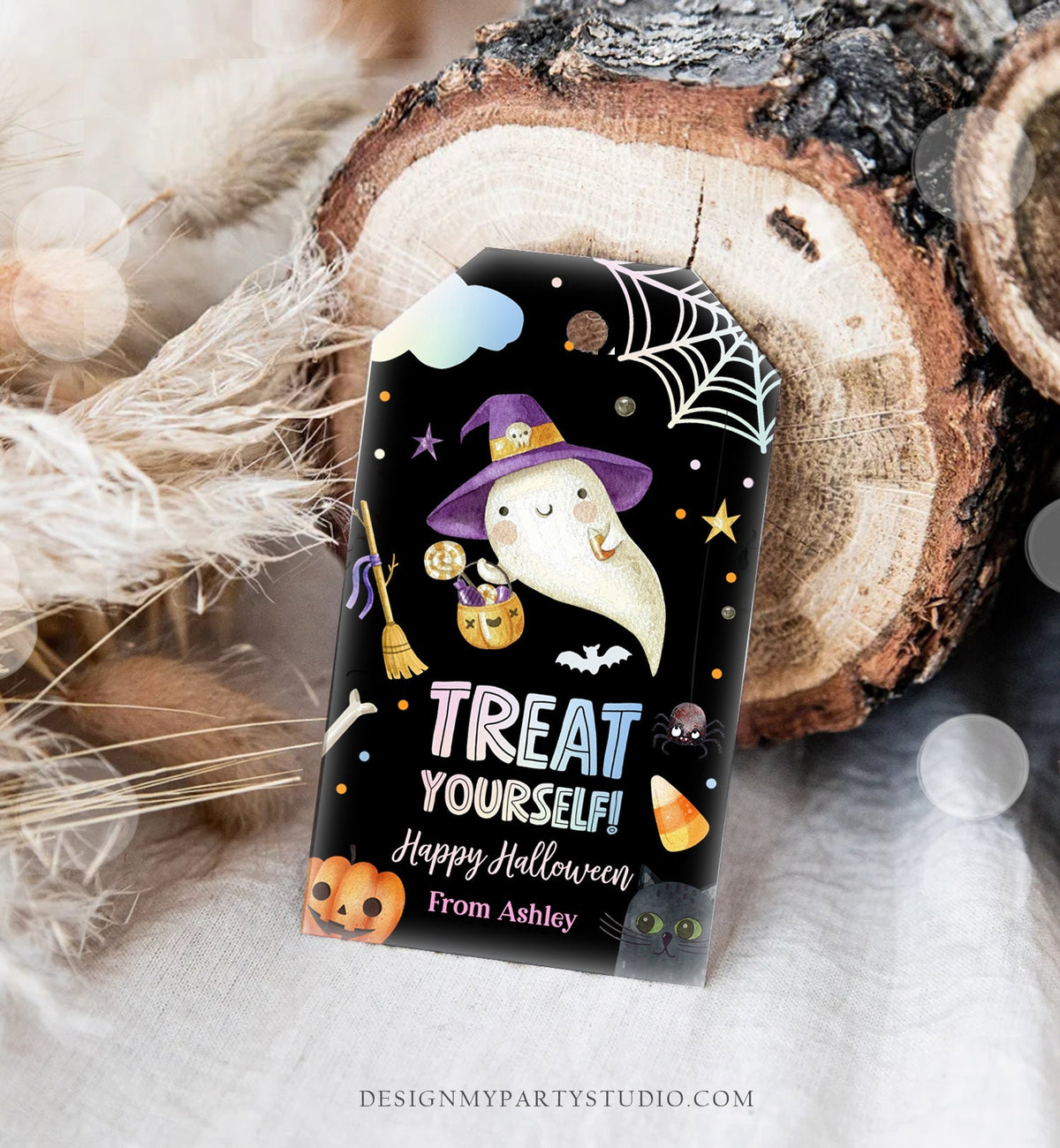 Editable Halloween Favor Tags Ghost Gift Tags Treat Yourself Trick Or Treat Bag Tag Ghost Treat Tag Digital Download Template Printable 0261