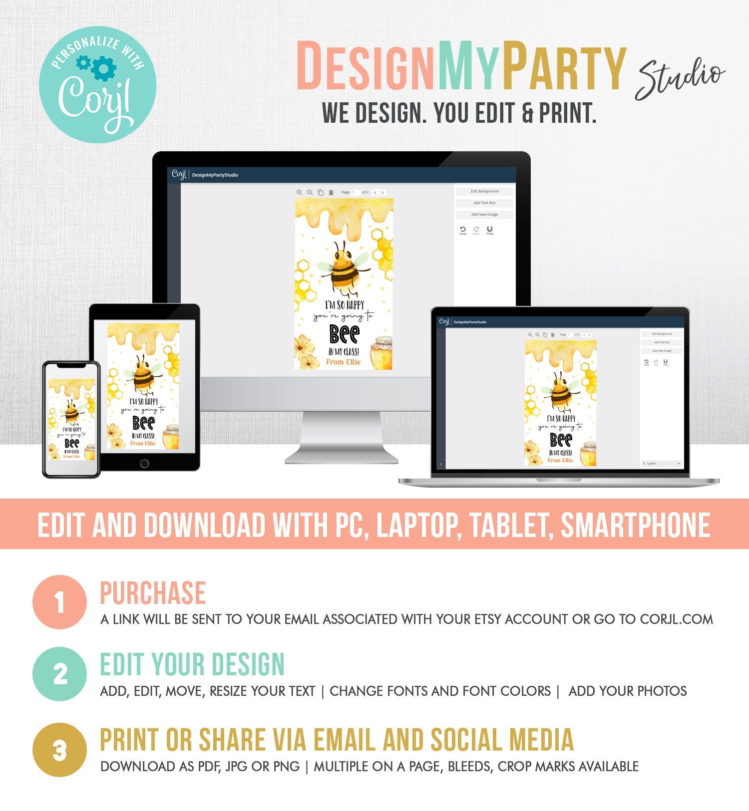 Editable Back to School Treat Tags Classroom Bee in My Class First Day of School Favor Tag Honey Gift Tag Digital Template Printable 0464