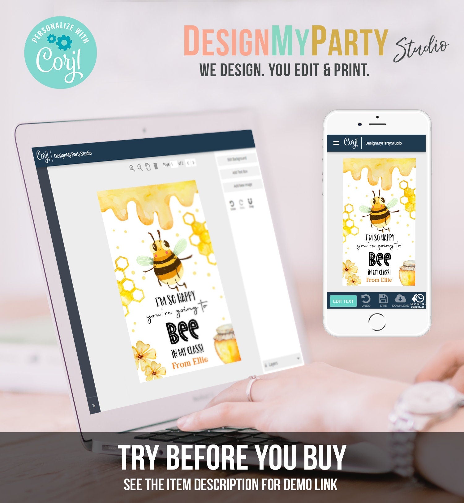 Editable Back to School Treat Tags Classroom Bee in My Class First Day of School Favor Tag Honey Gift Tag Digital Template Printable 0464