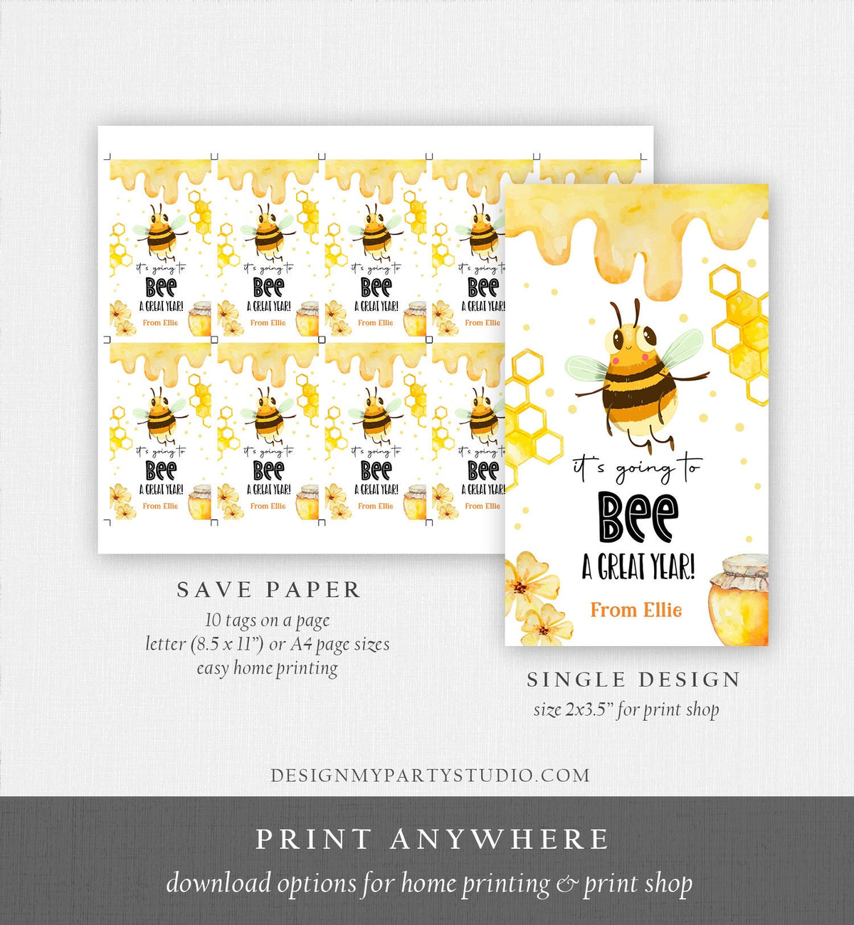 Editable Back to School Treat Tags Classroom Bee a Great Year First Day of School Favor Tag Honey Gift Tag Digital Template Printable 0464