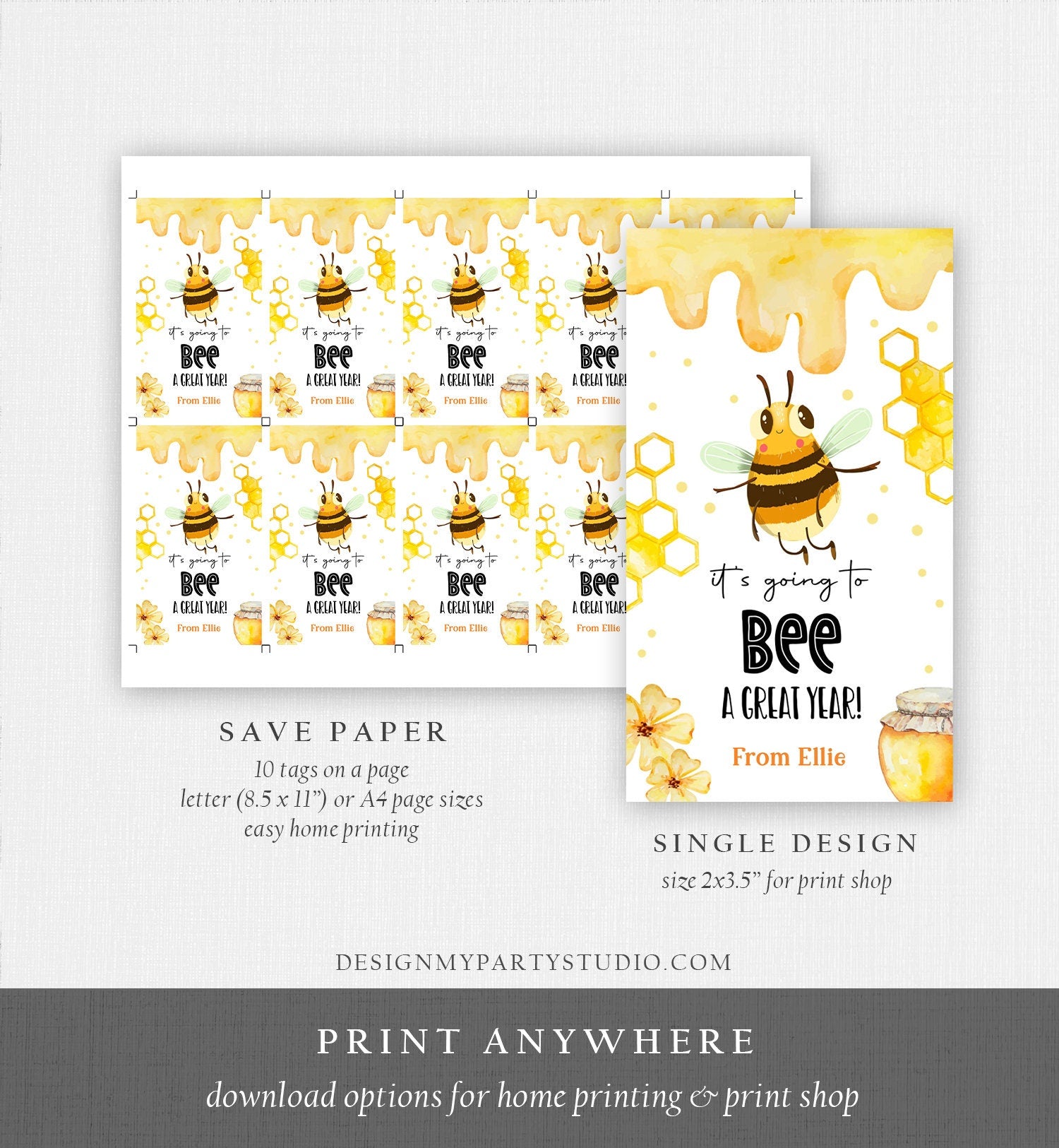Editable Back to School Treat Tags Classroom Bee a Great Year First Day of School Favor Tag Honey Gift Tag Digital Template Printable 0464