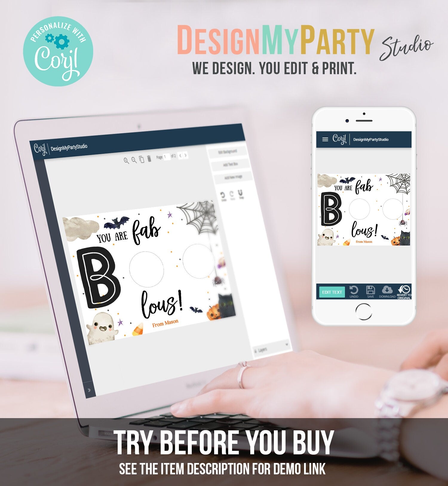 Editable Halloween Favor Card Halloween Gift Tag Trick Or Treat Halloween School Treat BOO Digital Download Template Printable 0261